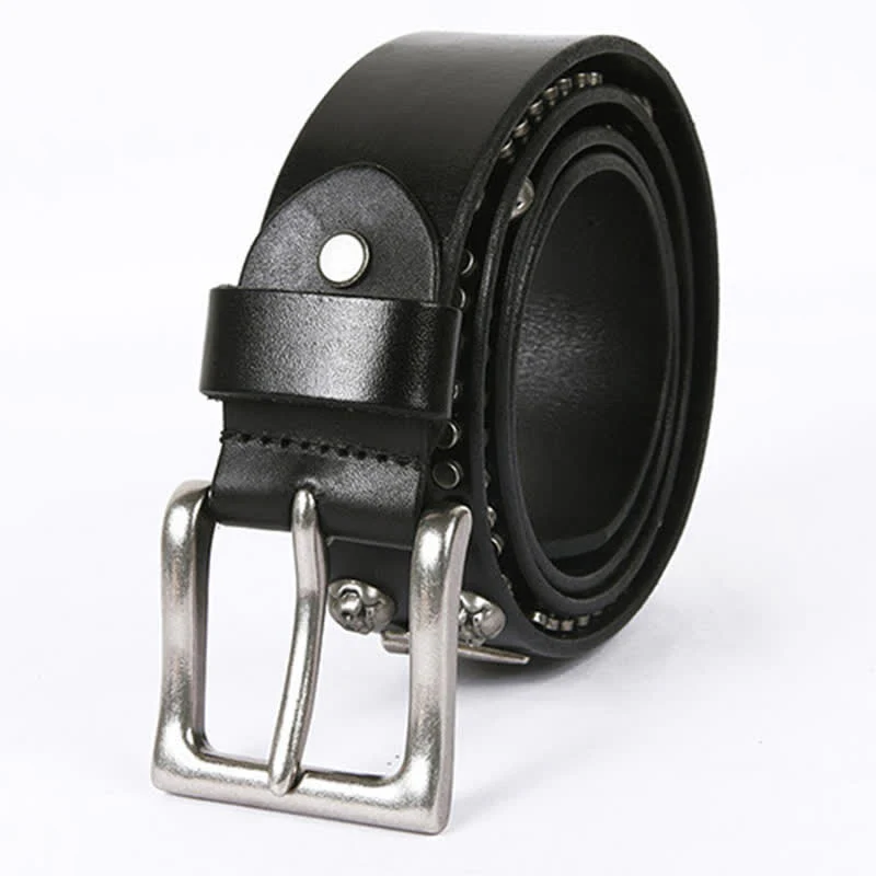 Unisex Skull Head Rivets Cross Studded Leather Belt - Image 2