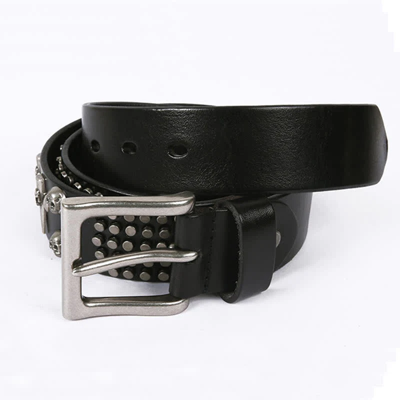 Unisex Skull Head Rivets Cross Studded Leather Belt - Image 3