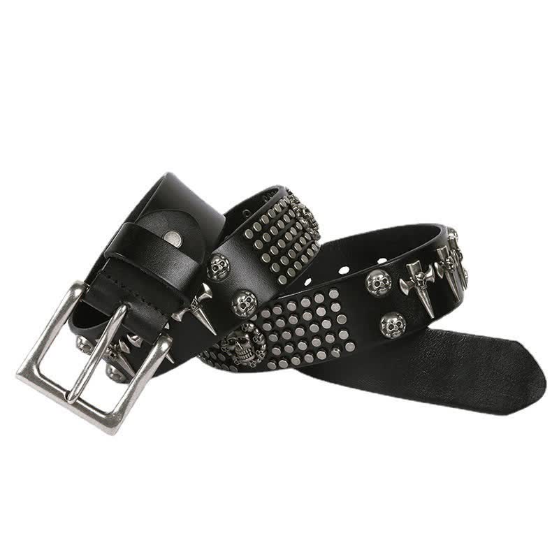 Unisex Skull Head Rivets Cross Studded Leather Belt - Image 4
