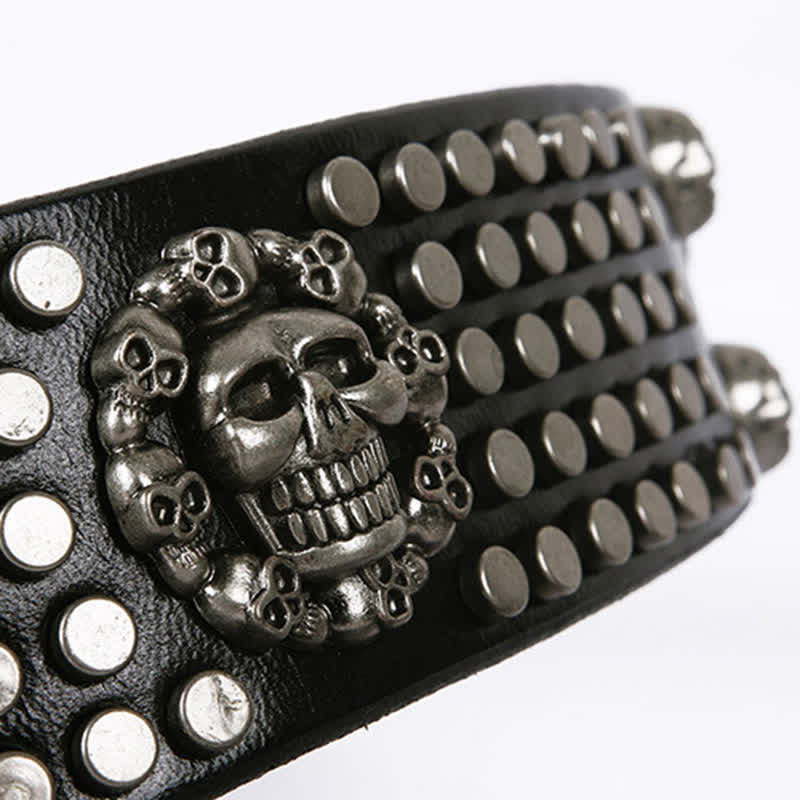 Unisex Skull Head Rivets Cross Studded Leather Belt - Image 9
