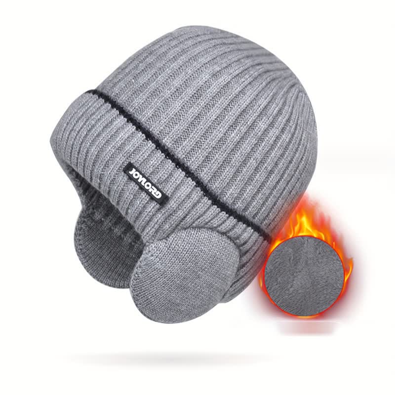 Unisex Solid Color Earflap Elastic Thickened Knit Hat - Image 14