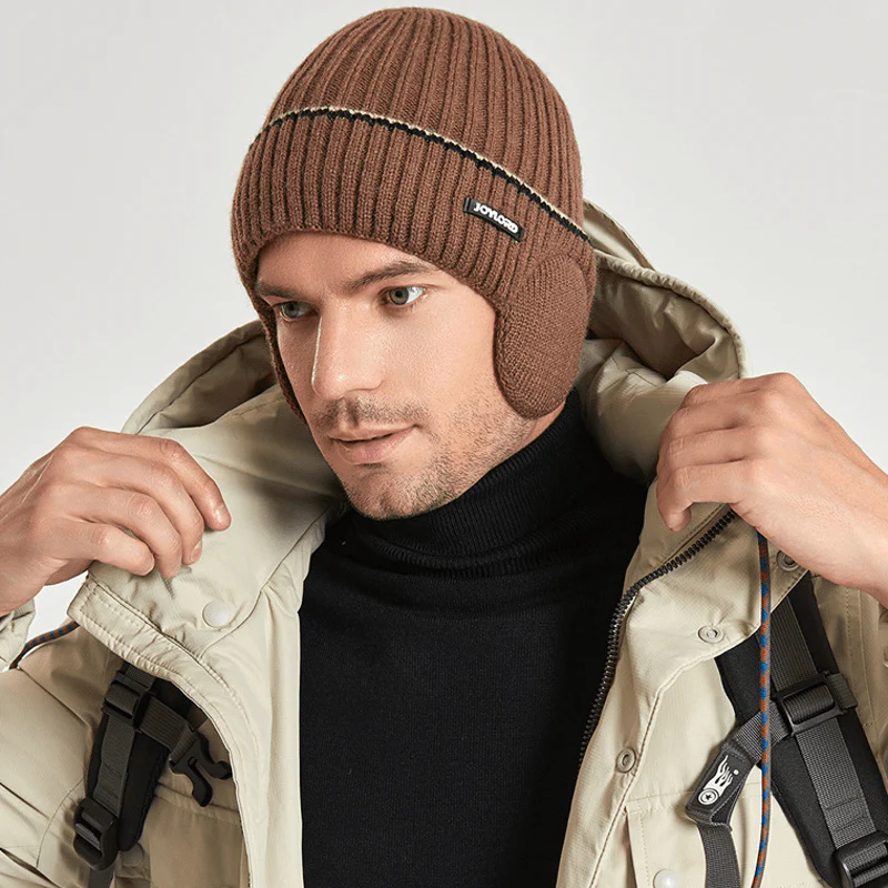 Unisex Solid Color Earflap Elastic Thickened Knit Hat - Image 5