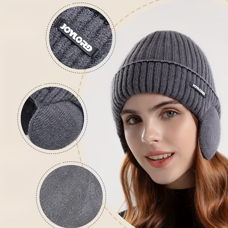 Unisex Solid Color Earflap Elastic Thickened Knit Hat - Image 6