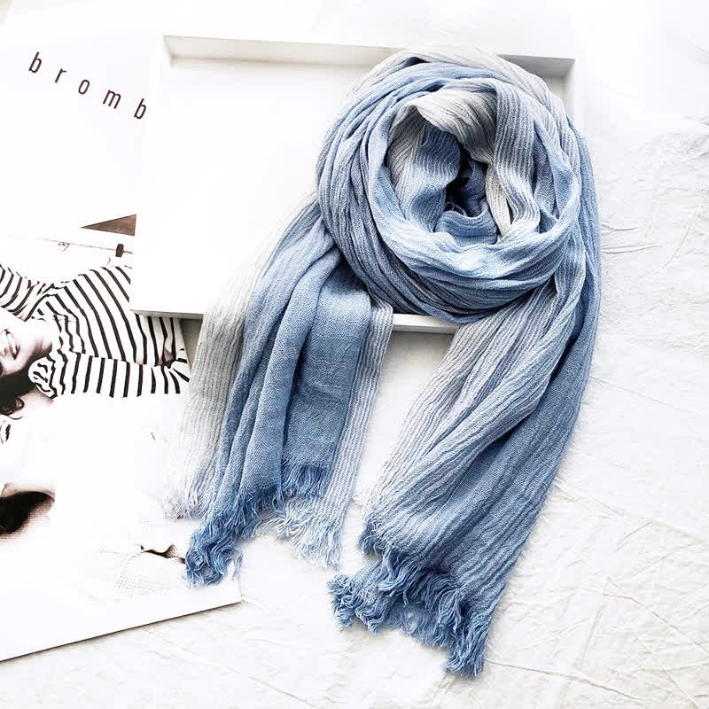 Unisex Striped Cotton Linen Spring Autumn Draped Scarf - Image 11