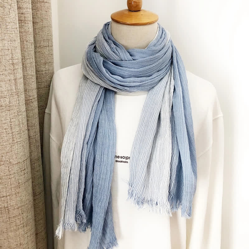 Unisex Striped Cotton Linen Spring Autumn Draped Scarf - Image 12