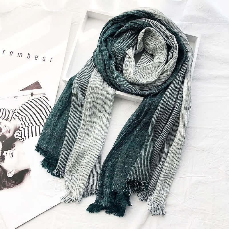 Unisex Striped Cotton Linen Spring Autumn Draped Scarf - Image 13