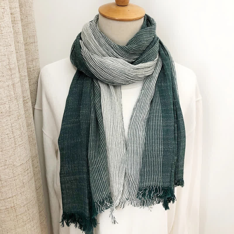 Unisex Striped Cotton Linen Spring Autumn Draped Scarf - Image 14