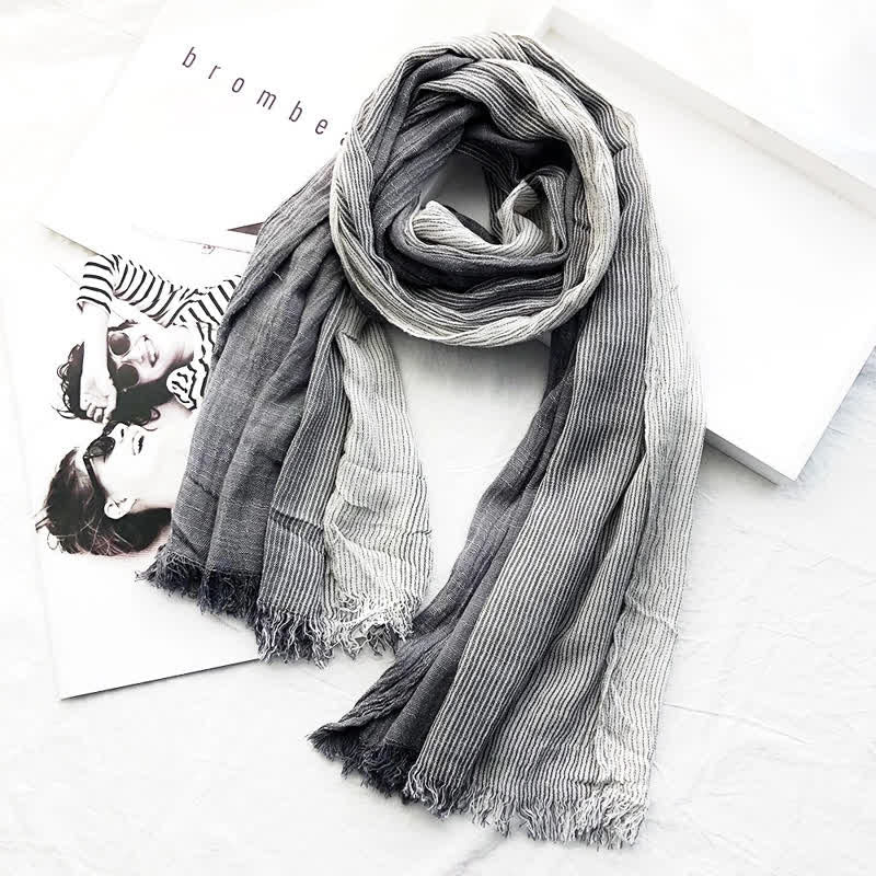 Unisex Striped Cotton Linen Spring Autumn Draped Scarf - Image 17