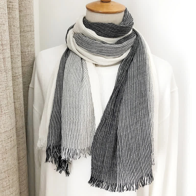 Unisex Striped Cotton Linen Spring Autumn Draped Scarf - Image 18