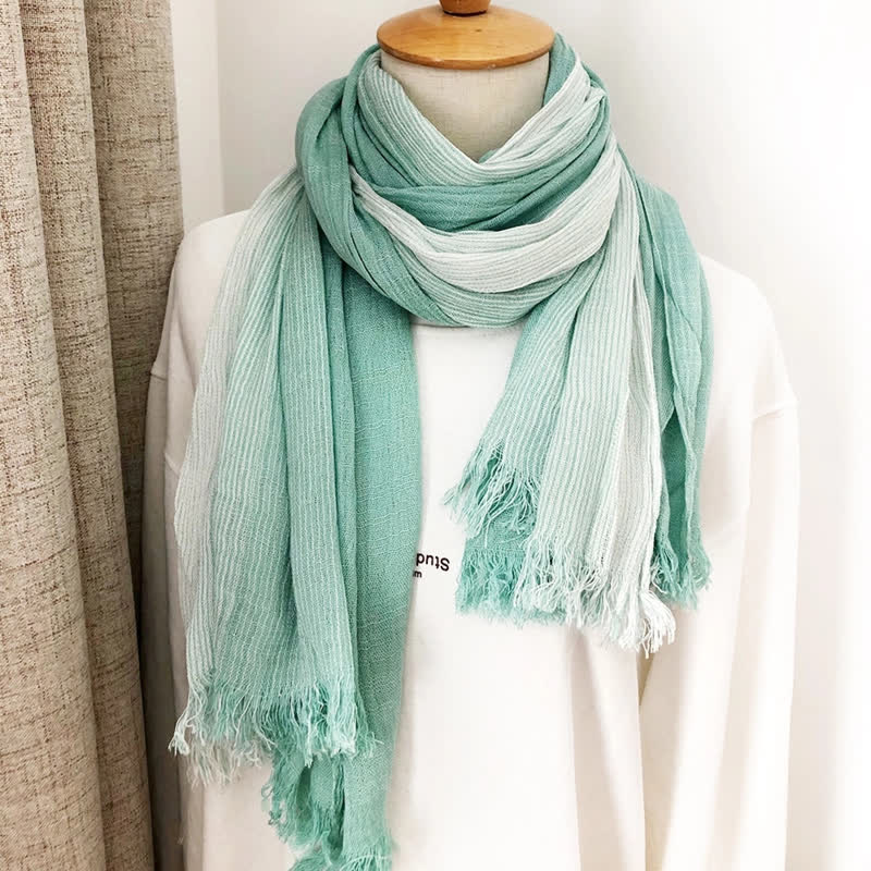 Unisex Striped Cotton Linen Spring Autumn Draped Scarf - Image 20