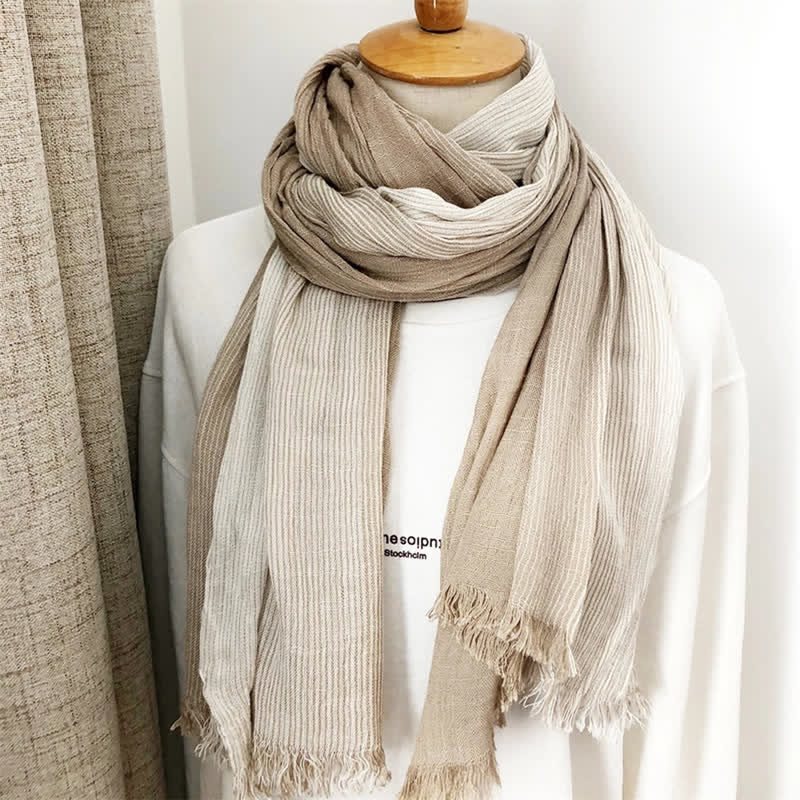 Unisex Striped Cotton Linen Spring Autumn Draped Scarf - Image 22