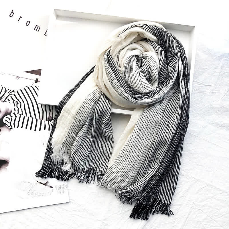 Unisex Striped Cotton Linen Spring Autumn Draped Scarf - Image 23