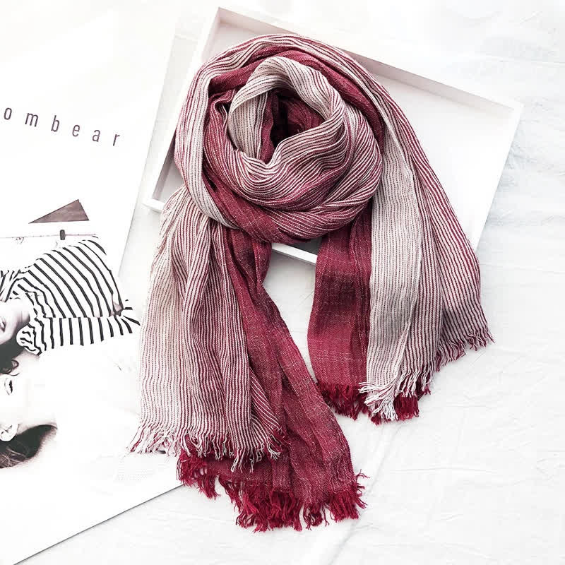 Unisex Striped Cotton Linen Spring Autumn Draped Scarf - Image 7