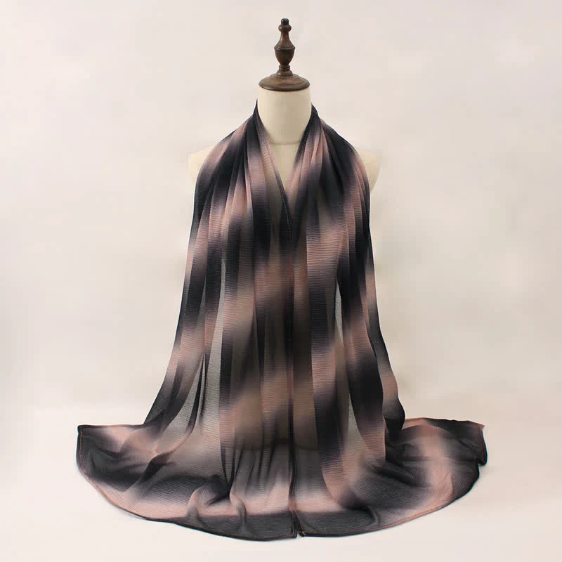 Unisex Striped Gradient Color Pleats Summer Thin Scarf - Image 11