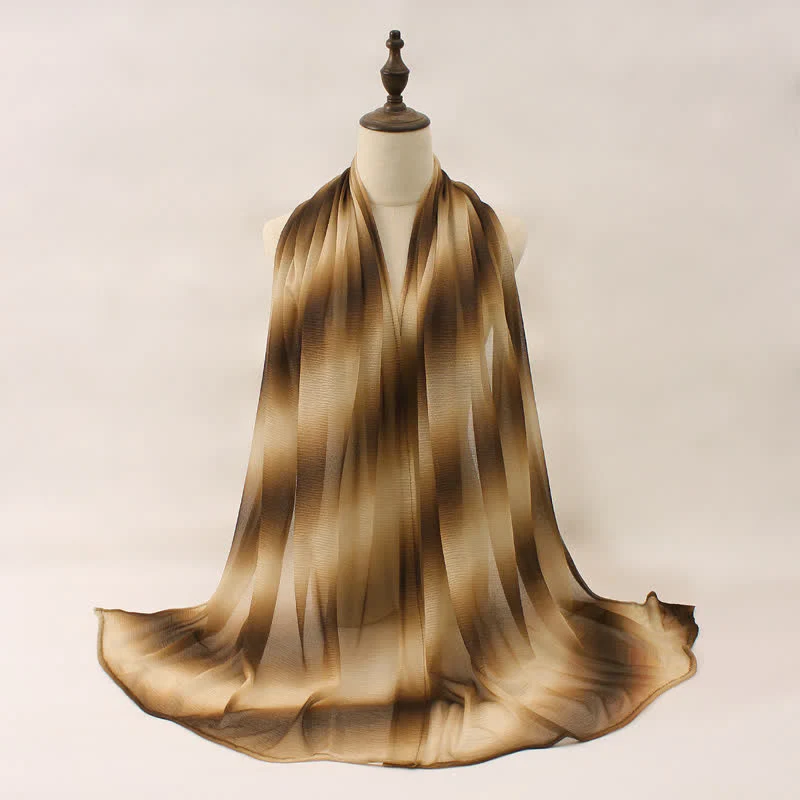 Unisex Striped Gradient Color Pleats Summer Thin Scarf - Image 7