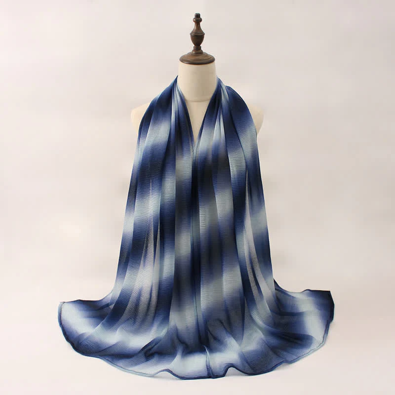 Unisex Striped Gradient Color Pleats Summer Thin Scarf - Image 9