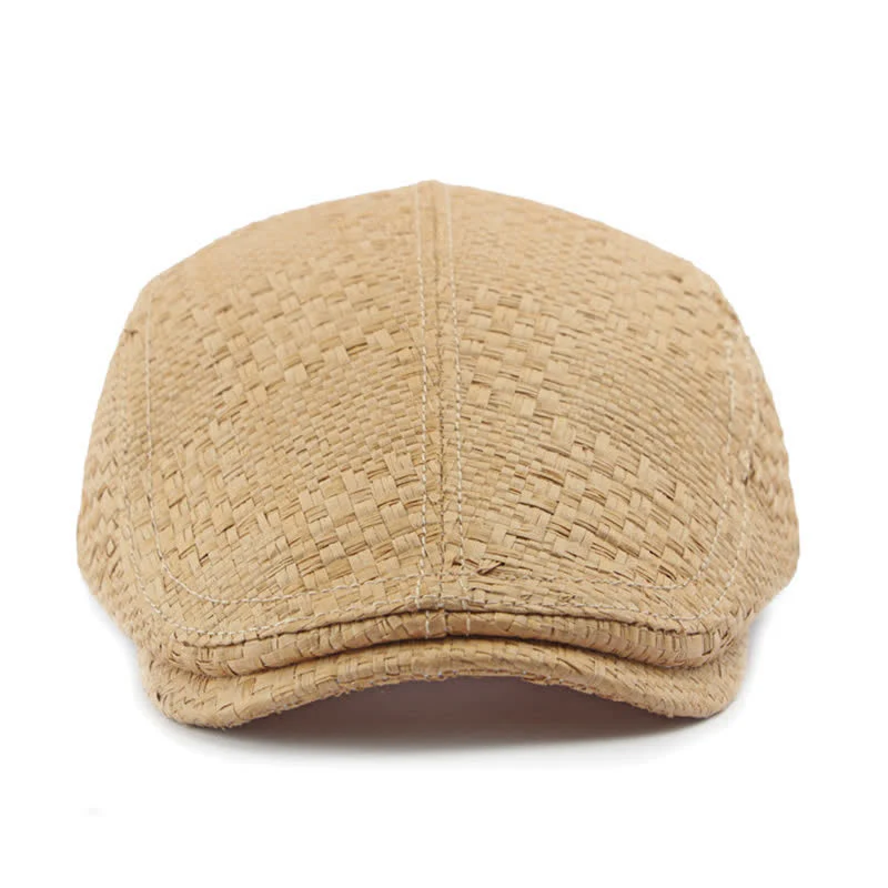 Unisex Stylish Straw Woven Pattern Flat Top Beret Hat - Image 2