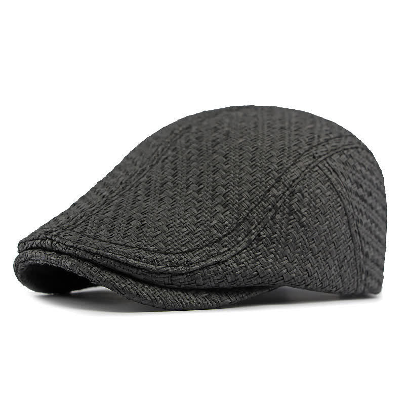 Unisex Stylish Straw Woven Pattern Flat Top Beret Hat - Image 5