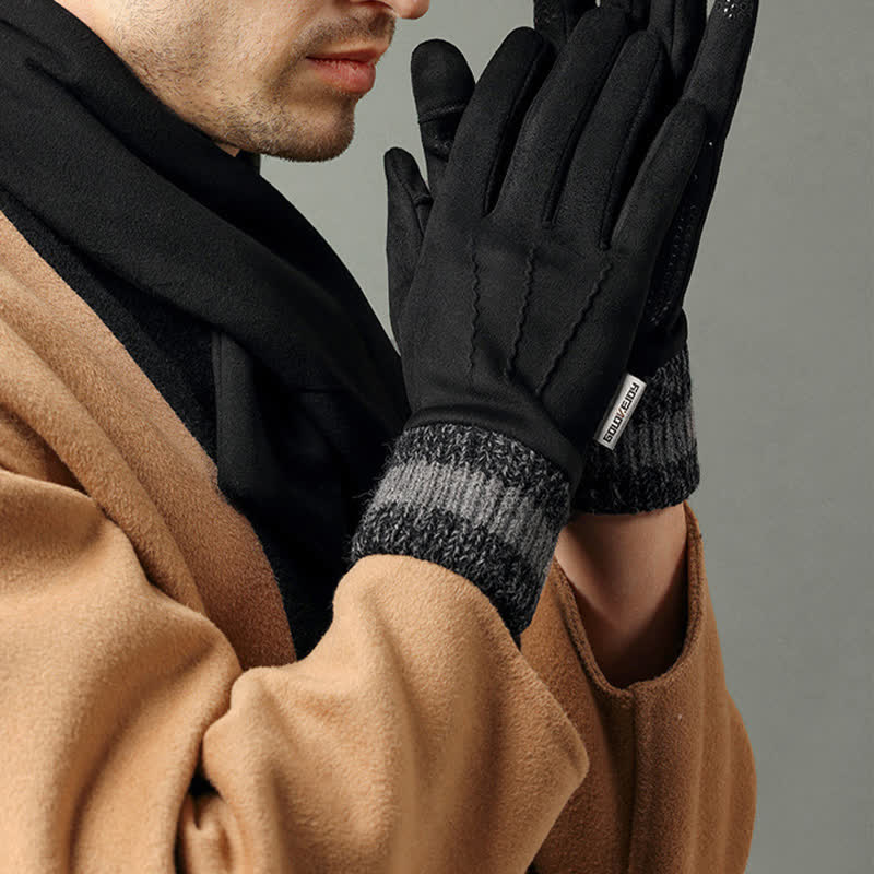 Unisex Suede Fleece Non-slip Flip Split Finger Gloves - Image 10