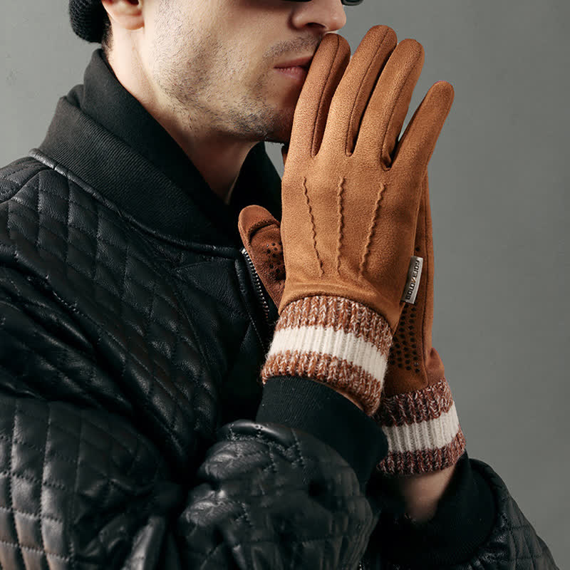 Unisex Suede Fleece Non-slip Flip Split Finger Gloves - Image 4
