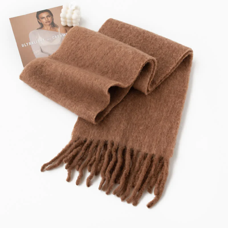 Unisex Thicken Solid Color Fringes Cashmere Scarf - Image 3
