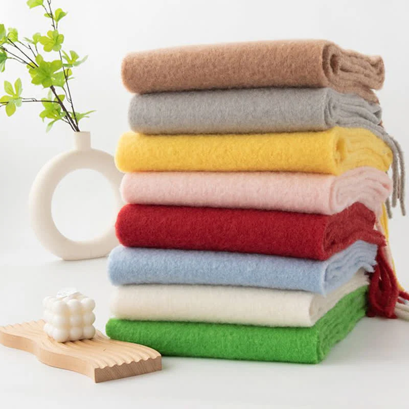 Unisex Thicken Solid Color Fringes Cashmere Scarf - Image 7