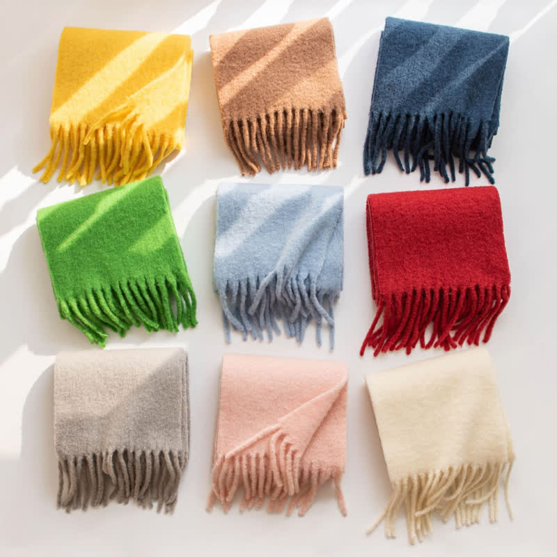 Unisex Thicken Solid Color Fringes Cashmere Scarf - Image 9
