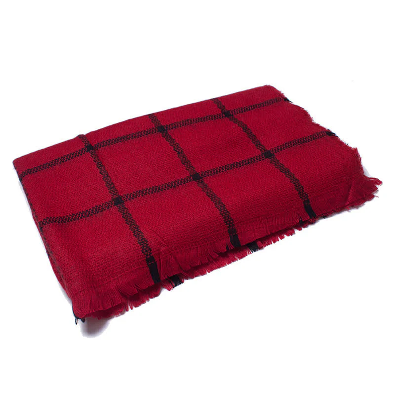 Unisex Transitional Checked Plaid Check Fringe Scarf - Image 5