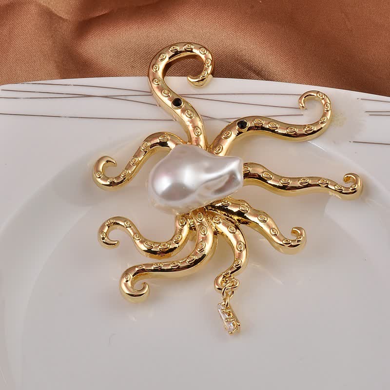 Unisex Tropic Octopus Large Pearl Brooch - Image 2