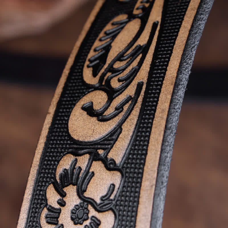 Unisex Vintage Small Rose Embossing Leather Belt - Image 5