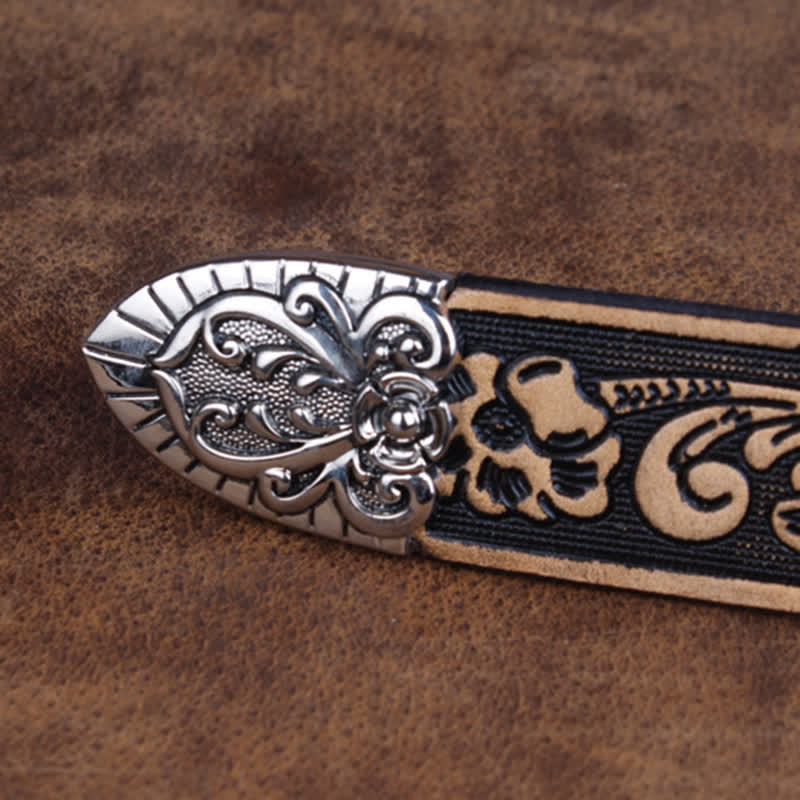 Unisex Vintage Small Rose Embossing Leather Belt - Image 6