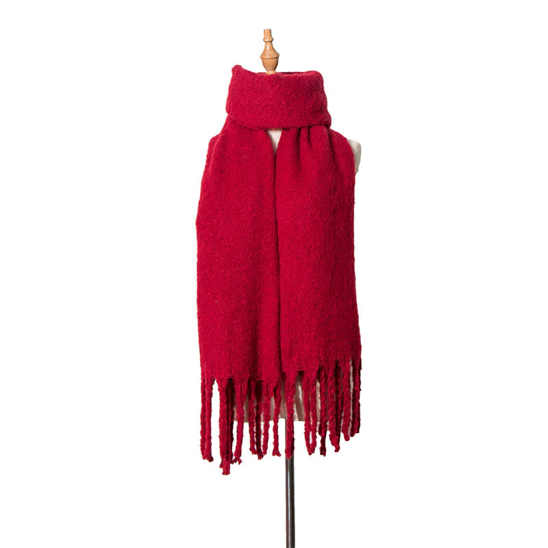 Unisex Warm Pure Color Thickened Tassels Roving Scarf - Image 11