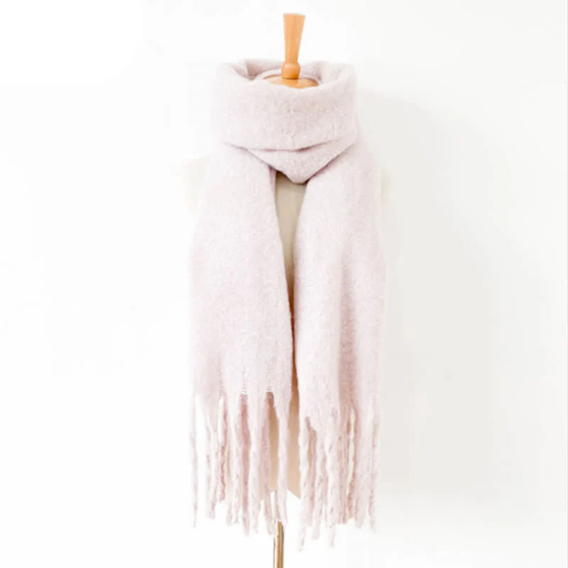Unisex Warm Pure Color Thickened Tassels Roving Scarf - Image 13