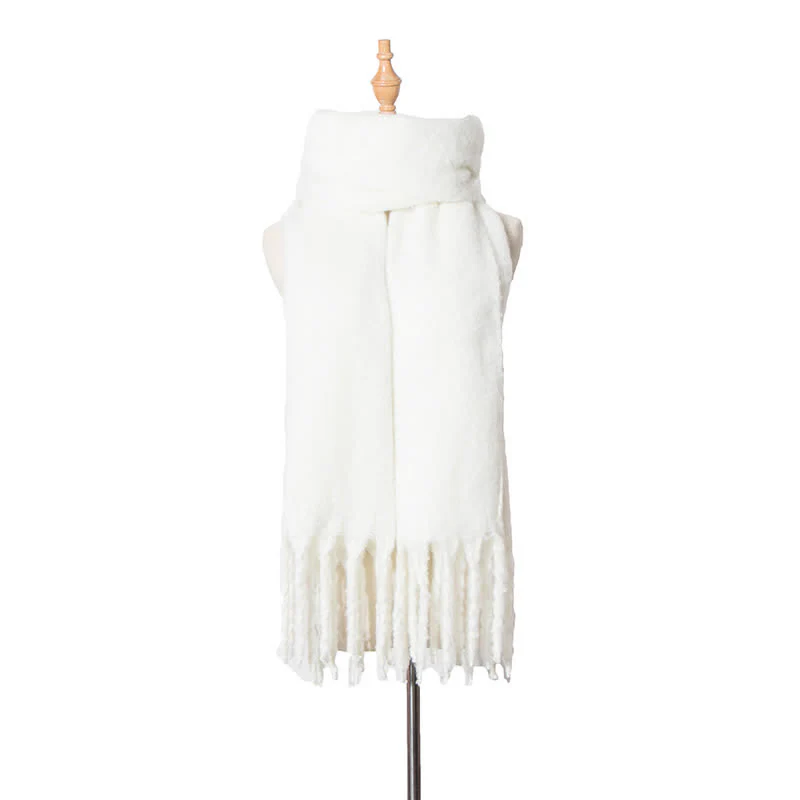 Unisex Warm Pure Color Thickened Tassels Roving Scarf - Image 16