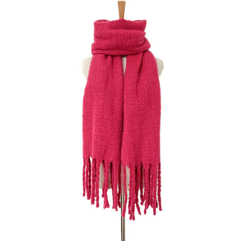 Unisex Warm Pure Color Thickened Tassels Roving Scarf - Image 29