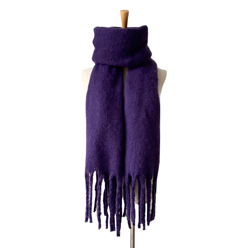 Unisex Warm Pure Color Thickened Tassels Roving Scarf - Image 34