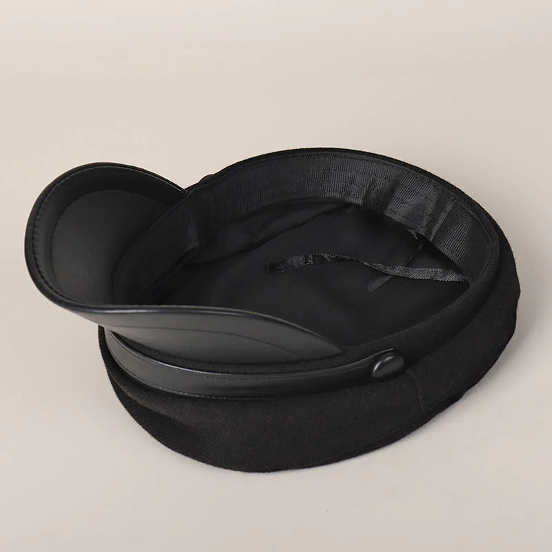 Unisex Winter Fashion PU Brim Flat Top Beret Hat - Image 4