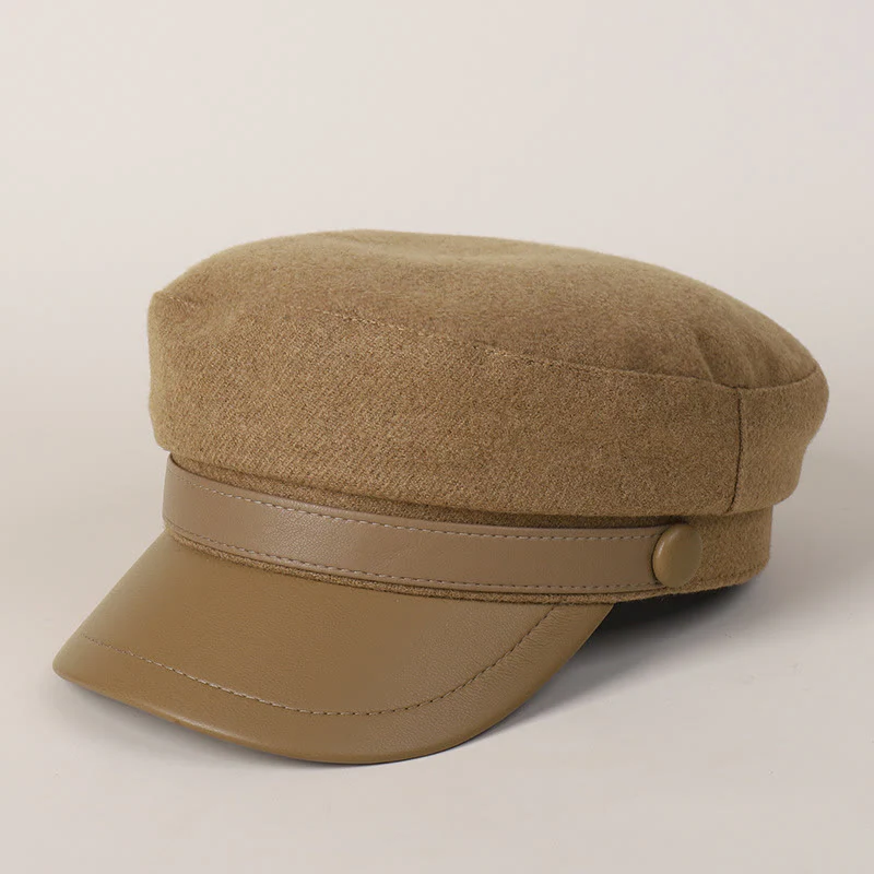 Unisex Winter Fashion PU Brim Flat Top Beret Hat - Image 8