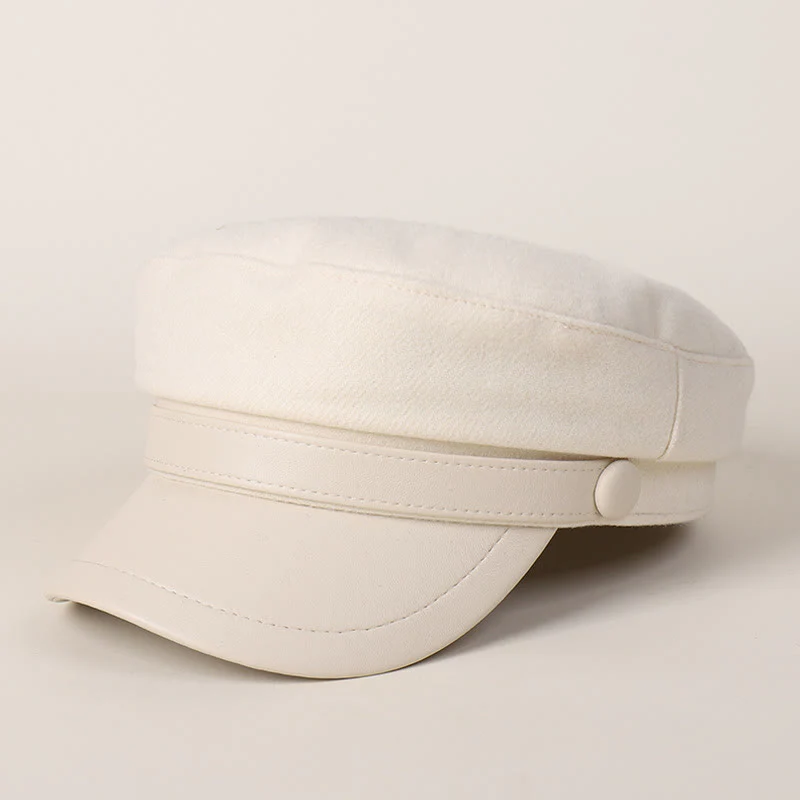 Unisex Winter Fashion PU Brim Flat Top Beret Hat - Image 9
