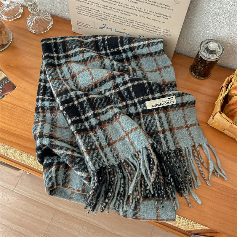 Unisex Winter Warm Tassel Plaid Oversized Scarf - Image 10