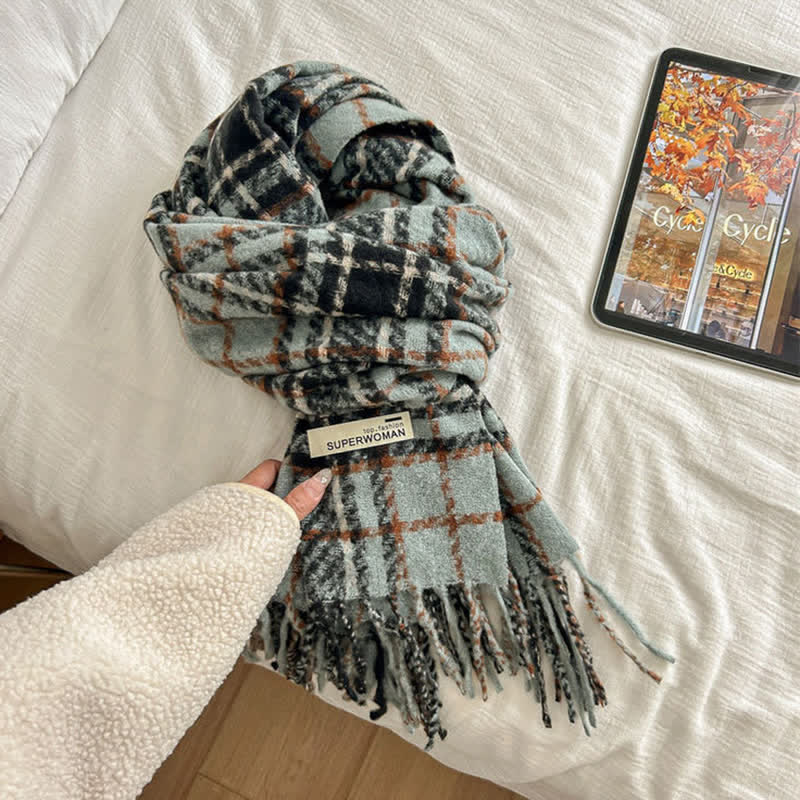 Unisex Winter Warm Tassel Plaid Oversized Scarf - Image 11