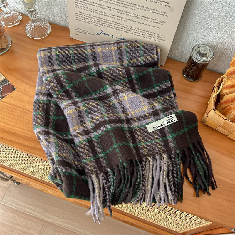 Unisex Winter Warm Tassel Plaid Oversized Scarf - Image 12