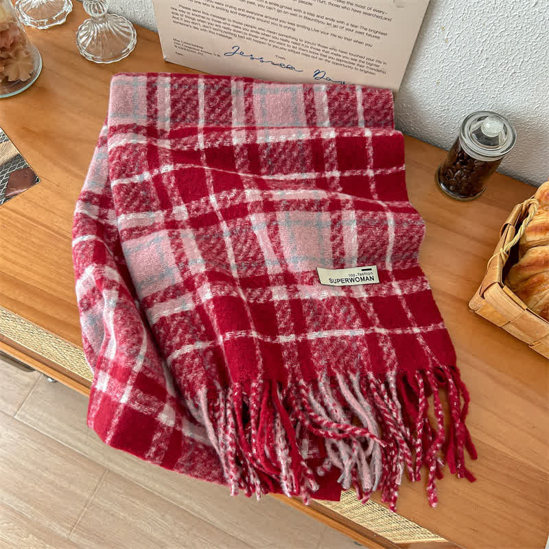 Unisex Winter Warm Tassel Plaid Oversized Scarf - Image 13