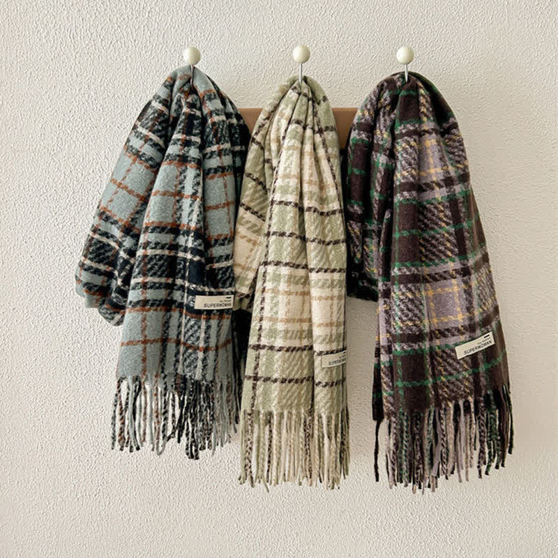 Unisex Winter Warm Tassel Plaid Oversized Scarf - Image 2