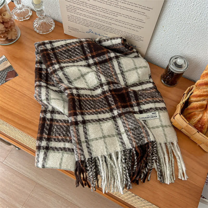 Unisex Winter Warm Tassel Plaid Oversized Scarf - Image 3