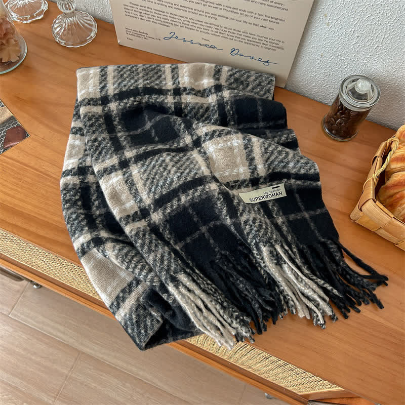 Unisex Winter Warm Tassel Plaid Oversized Scarf - Image 5