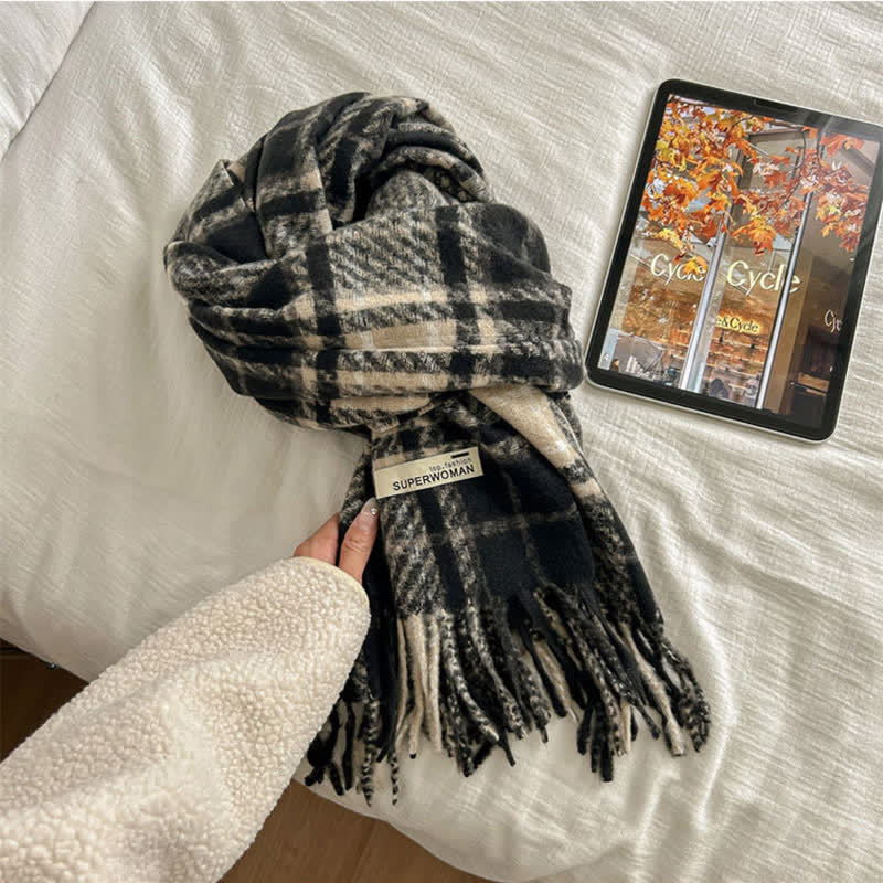 Unisex Winter Warm Tassel Plaid Oversized Scarf - Image 6