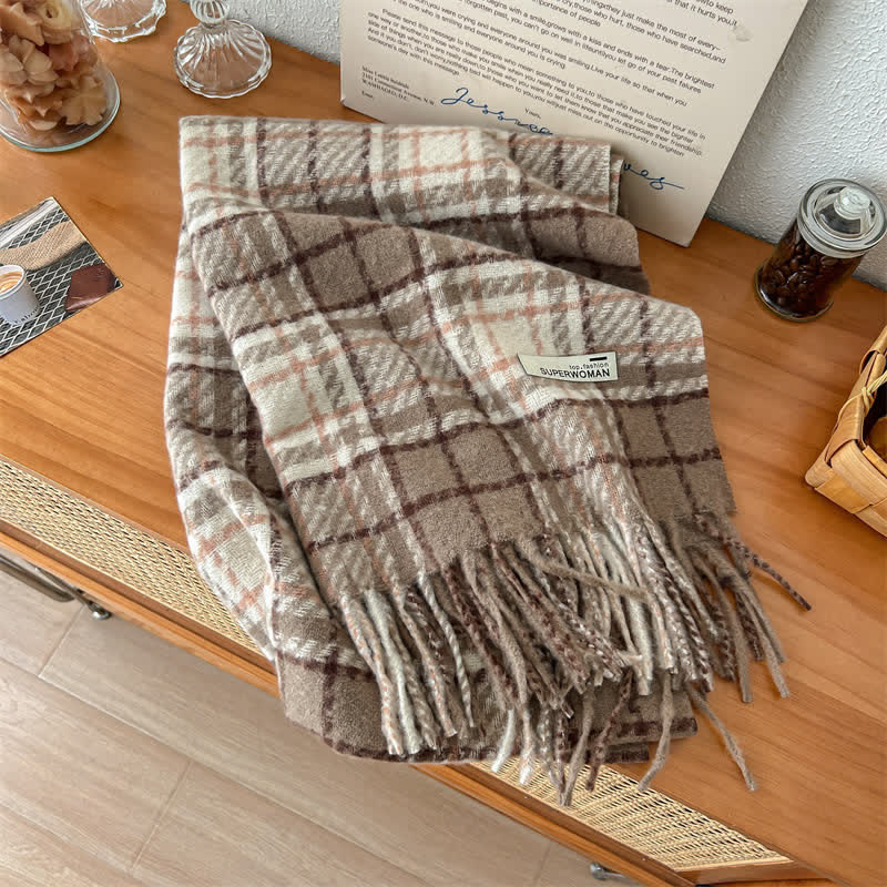 Unisex Winter Warm Tassel Plaid Oversized Scarf - Image 7