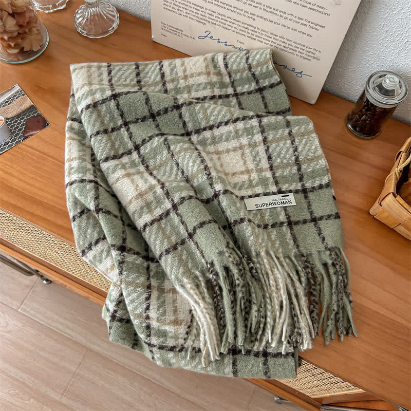 Unisex Winter Warm Tassel Plaid Oversized Scarf - Image 8
