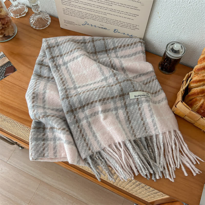 Unisex Winter Warm Tassel Plaid Oversized Scarf - Image 9